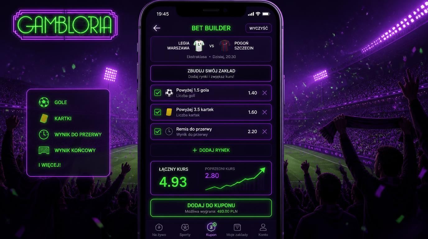 Użytkownik korzysta z Bet Builder, łączy typy i podbija kurs