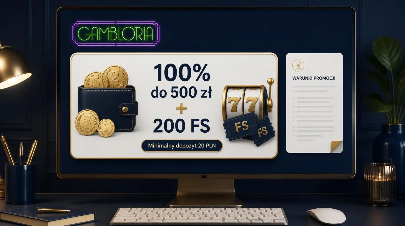 Panel bonusu powitalnego z ofertą 100% do 500 zł, 200 darmowymi spinami i minimalną wpłatą 20 PLN